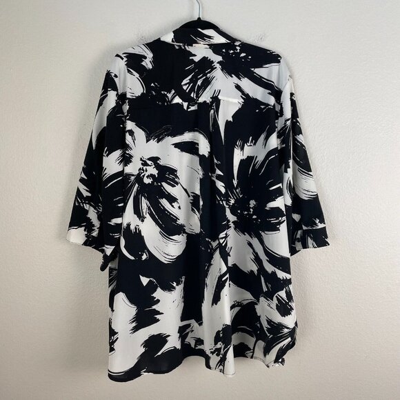 Catherines Womens Plus 3XWP Black White Button Up Shirt Short Sleeve Top Blosue - Picture 5 of 8